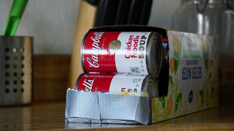 Use a Soda Box for Easy Canned Food Storage