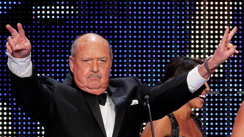 “Mean” Gene Okerlund at the WWE Hall of Fame induction ceremony in 2014.