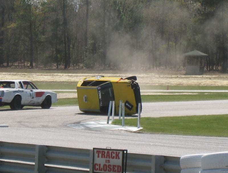 Illustration for article titled Schumacher Taxi Service FX16 Gets Shiny Side Down, Nobody Hurt