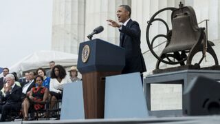 President Barack Obama speaks at the Lincoln Memorial on Aug. 28. (Brendan Smialowski/Getty Images)