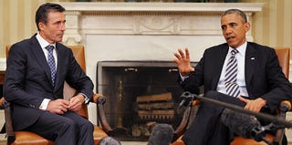 Obama and NATO Secretary-General Rasmussen in Washington, D.C., on May 31, 2013. (Mandel Ngan/AFP/Getty Images)