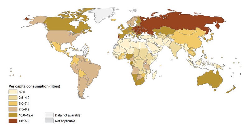 Illustration for article titled ¿Qué países son los que más alcohol beben del mundo?