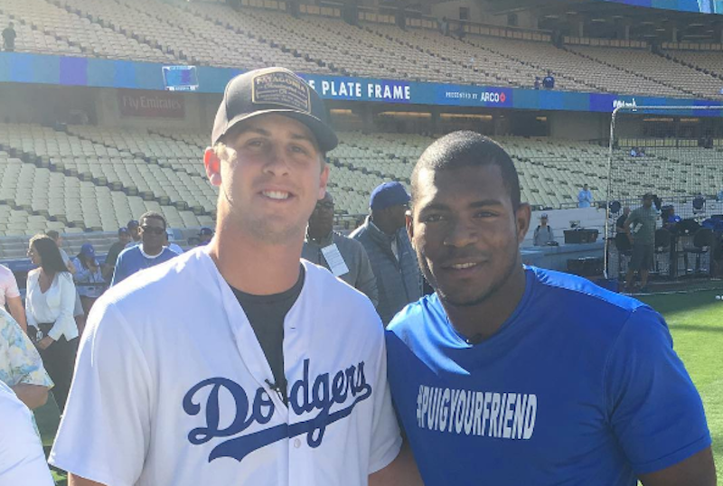 Illustration for article titled Jared Goff Buddies Up With Yasiel Puig, Betrays The Sanctity Of His Takes