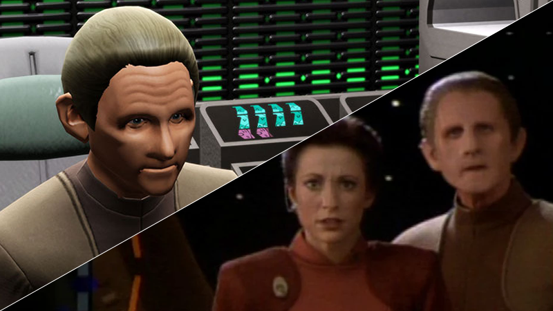 Odo as he appears in Star Trek Online, and alongside Kira in Deep Space Nine.