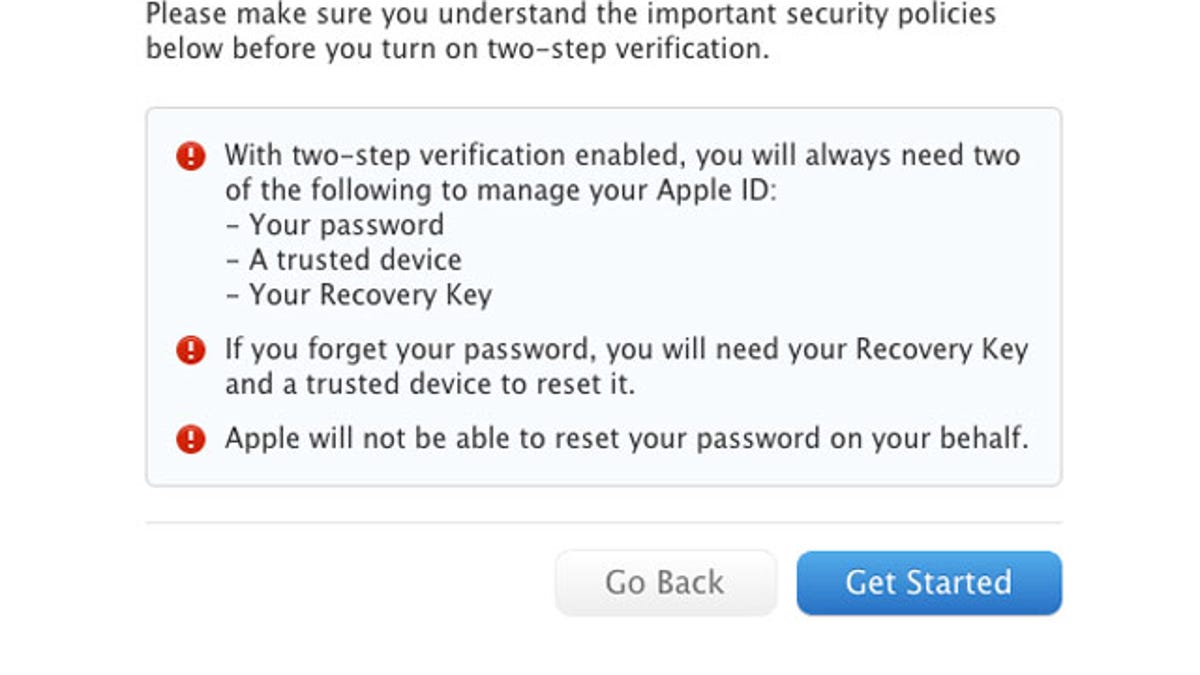 apple id two step recovery key