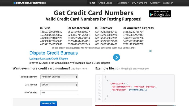 Getcreditcardnumbers Generates Real Numbers For Use In Free Trials 7402