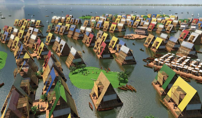 Illustration for article titled Instant floating cities for flooded neighborhoods