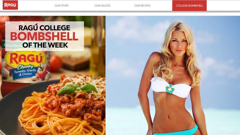 The Ragu website featuring the 'College Bombshell Of The Week'