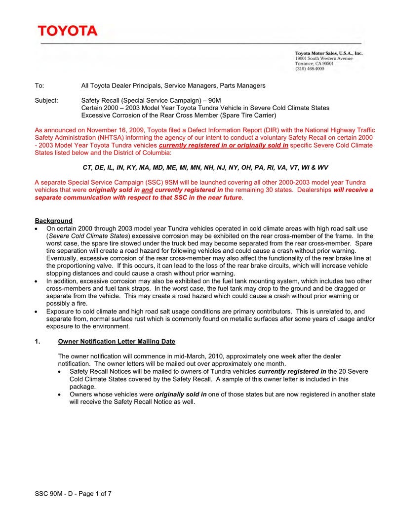 Toyota Tundra Rust Frame Recall Technical Safety Bulletin Photos