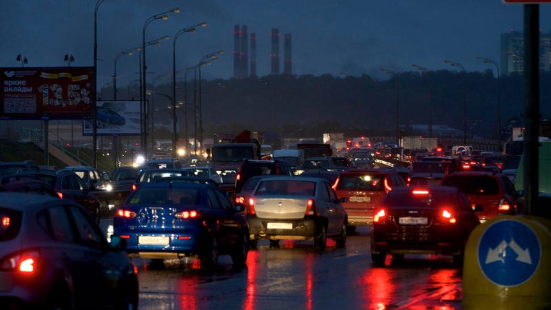 A crowded Moscow street at night. Photo: AP