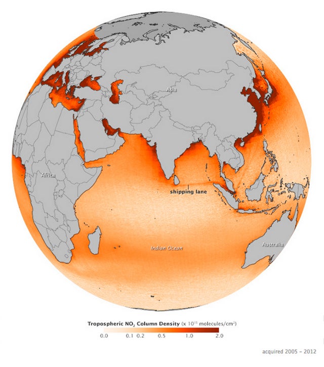 A map showing pollution caused by ships