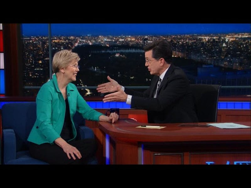 elizabeth warren donald trump colbert late show elizabeth warren donald trump colbert late show