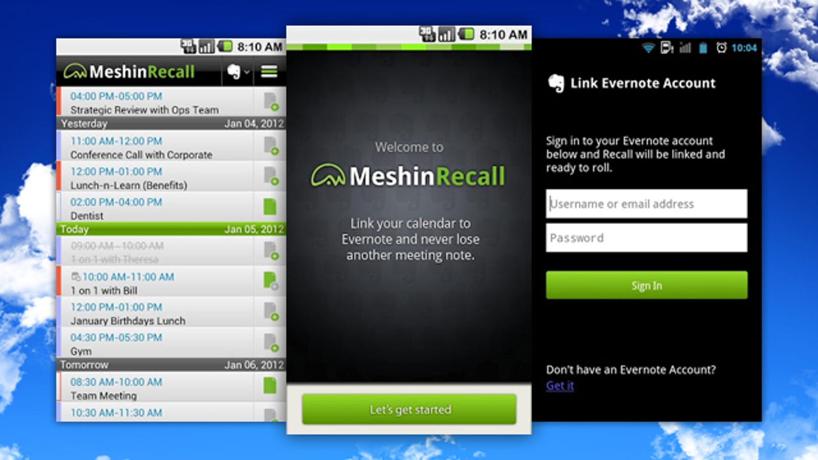 Meshin Recall Organizes Multiple Google Calendars and Evernote in One
