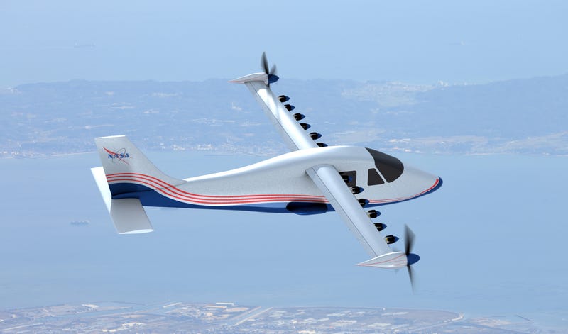 Artist’s concept of NASA’s X-57 aircraft. Image: NASA Langley/Advanced Concepts Lab, AMA, Inc.