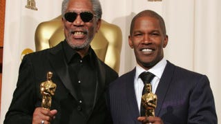 Morgan Freeman poses with his award for best supporting actor for Million Dollar Baby, and Jamie Foxx poses with his award for best actor for Ray, at the 77th Annual Academy Awards at the Kodak Theater on Feb. 27, 2005, in Hollywood, Calif.Carlo Allegri/Getty Images
