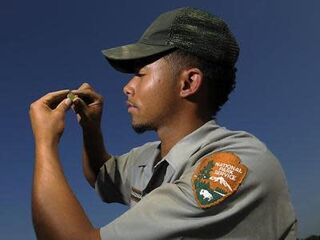 A Park Service worker examines an artifact. (Tracy A. Woodward/Washington Post)