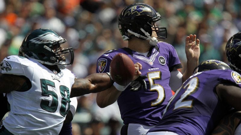 Illustration for article titled Joe Flacco Silences Supporters Once And For All With Terrible Fourth-Quarter Performance