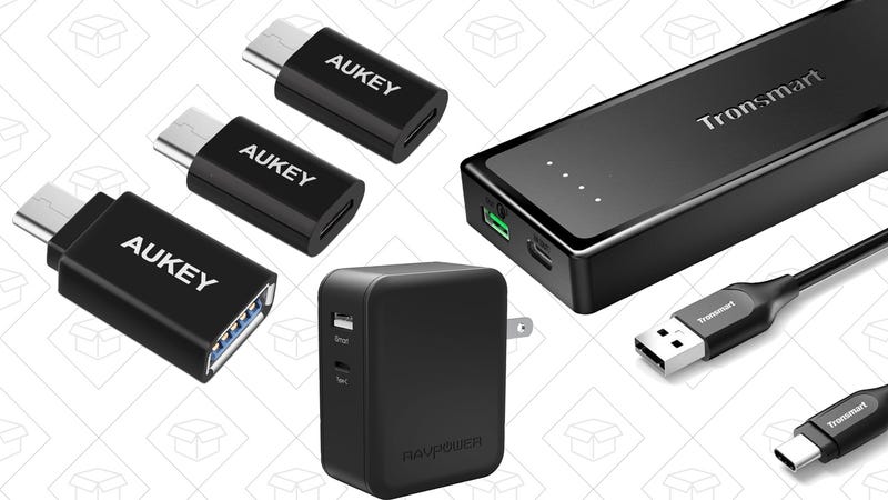 Aukey USB-C Adapters, $6 with code AUKUSBC4 | Tronsmart 10,400mAh USB-C Battery, $21 with code D8SB9EGJ | RAVPower 20,100mAh USB-C/QC 3.0 Battery + USB-C Wall Charger, $60 with code F44LEVGJ