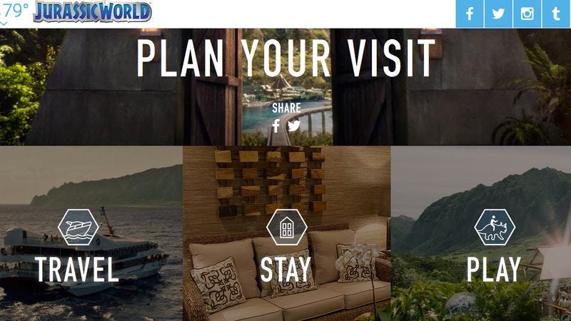 Illustration for article titled Plan a fake vacation to Jurassic World with this insanely detailed website