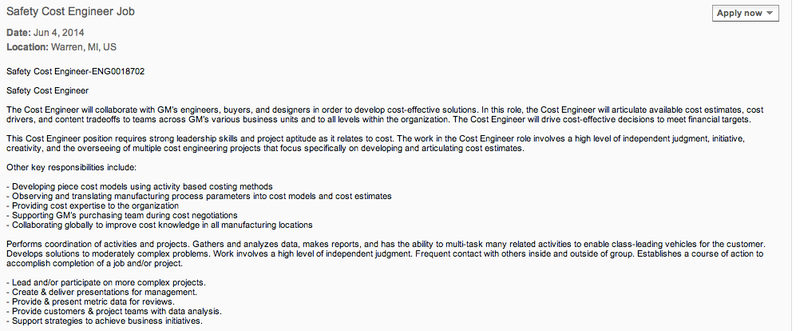Illustration for article titled GM Just Listed A Job For Someone To Keep Safety Costs Down