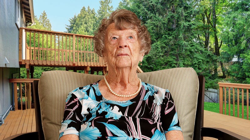 Illustration for article titled It’s Officially Summer! Someone Put Grandma Out On The Deck