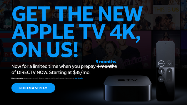 Buy Three Months of Online Cable For $105, Get a $179 Apple TV 4K For Free