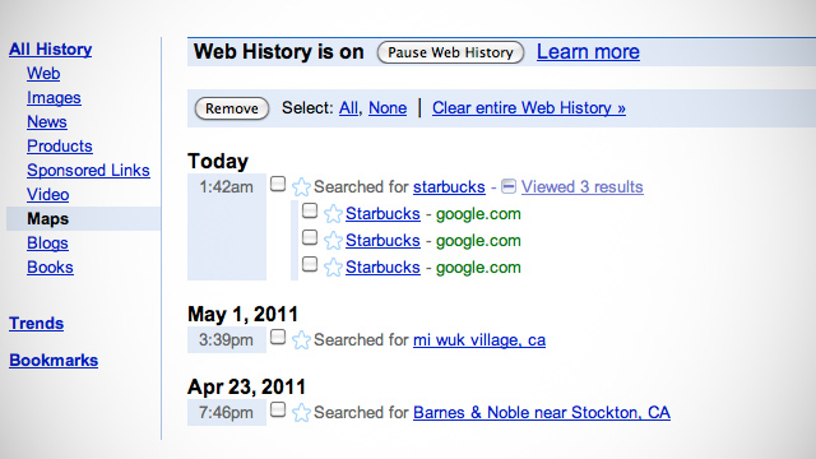 google maps history