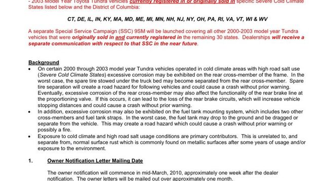 Toyota Tundra Rust Frame Recall: Technical Safety Bulletin Photos