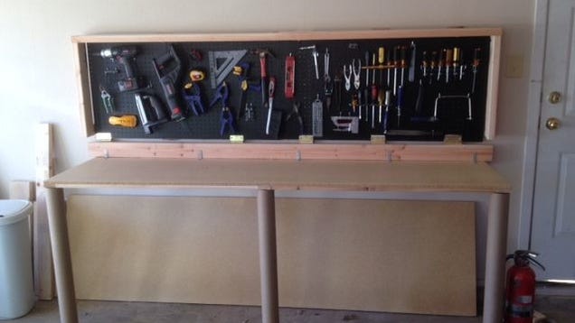 Build This Wall-Mounted, Folding Workbench to Save Space In the Garage