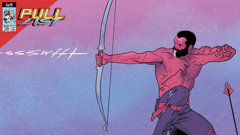 Sir Krylos the Bold hunting with a bow and arrow.