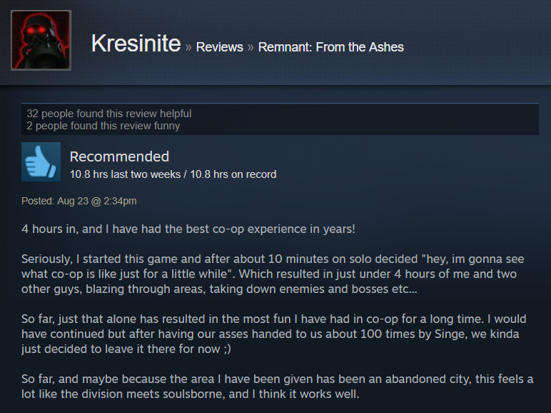 Remnant: From The Ashes, As Told By Steam Reviews