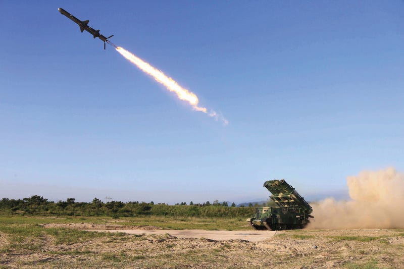This undated photo distributed on Friday, June 9, 2017, by the North Korean government, shows a test of a new type of cruise missile launch at an undisclosed location in North Korea. (Korean Central News Agency/Korea News Service via AP)