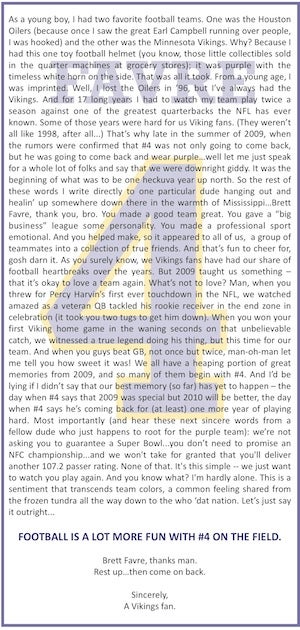 Illustration for article titled Dissecting The Favre Ad, And The Fan Who Placed It