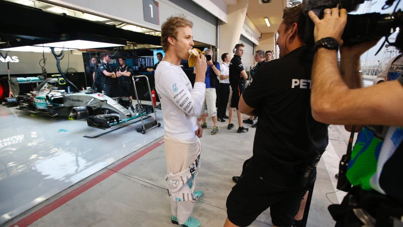 Illustration for article titled Nico Rosberg Eats A Banana For The Cameras