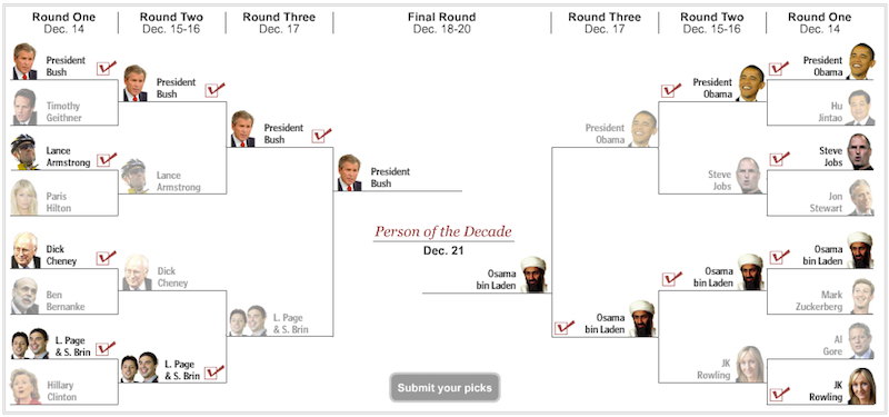 Illustration for article titled Google Guys Lose to President Bush in Weirdest Bracket Ever