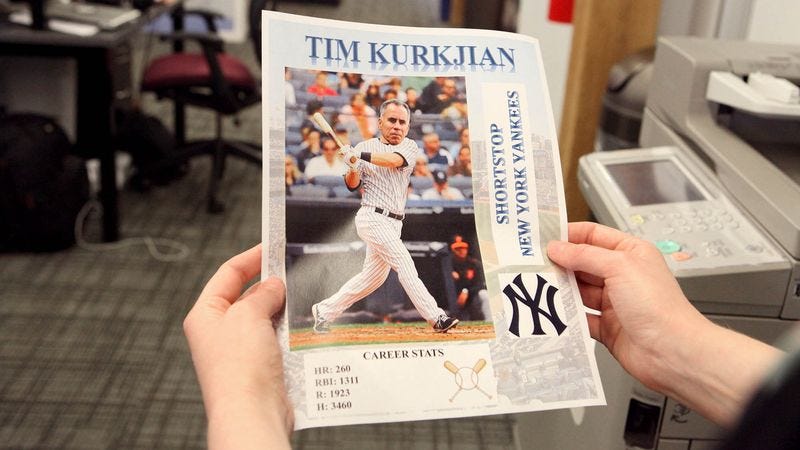 Illustration for article titled Linda Cohn Finds Tim Kurkjian’s Design For Baseball Card Of Himself In Office Printer