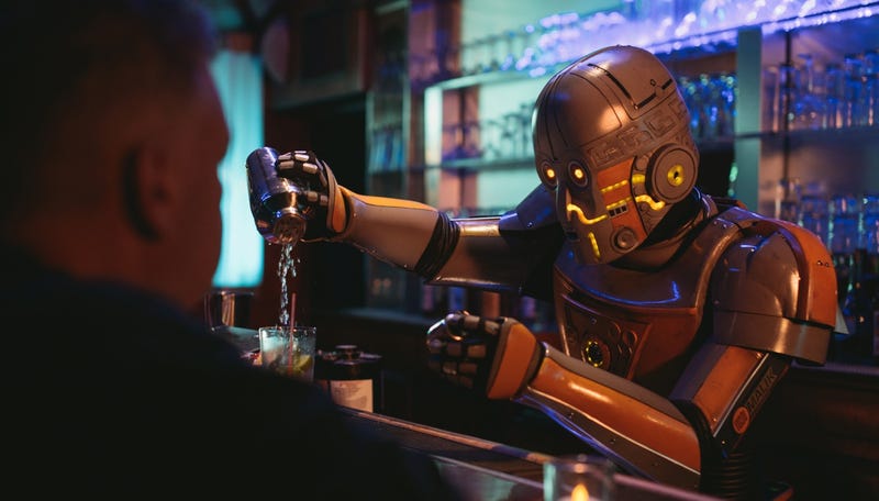 Illustration for article titled Robot Bartender Struggles With Asimov's Laws In This Amazing Short Film
