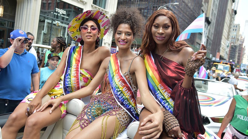 MJ Rodriquez, Indya Moore, and Dominique Jackson attend Pride March - WorldPride NYC 2019 on June 30, 2019, in New York City.