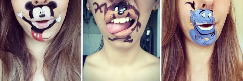 Illustration for article titled Girl transforms her mouth into cute famous characters with just makeup