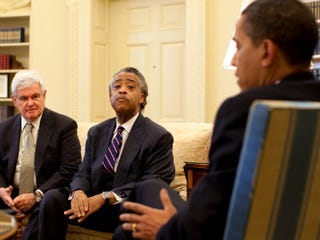 Newt Gingrich meets with Al Sharpton and Barack Obama (Getty Images News)