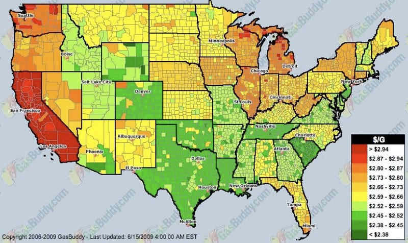 The United States Map Of Higher Gas Prices