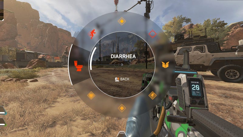 Illustration for article titled Encouraging Teamwork: ‘Apex Legends’ Has A Button
That Lets Players Easily Announce They Have Diarrhea And Won’t Be Shooting
Anyone For A Few Minutes
