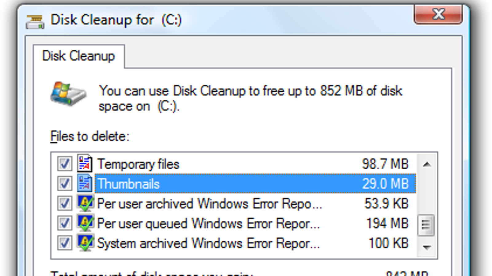 running disk cleanup