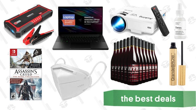 Monday's Best Deals: Razer Gold Box, AuKing Mini Projector, Assassin's Creed: The Rebel Collection, 2000A Jump Starter, WFH Wine, KN95 Masks, Ulta Beauty Sale, and More