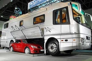 Luxury Caravan Has Sports Car Parking Dock In Its Belly Poor Madoff Scandal Rich Victims Pity Them Because Now It S Their Time To Scale Back A Trailer Park Probably In This Luxury Caravan With Its Own