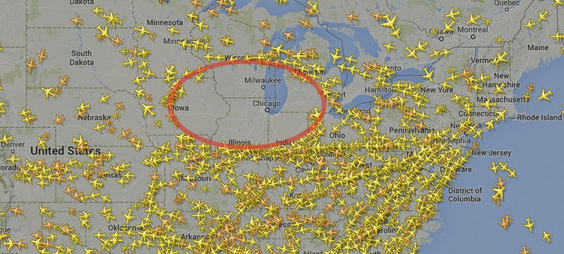 Illustration for article titled This Map Shows Why Air Traffic In America Is So Screwed