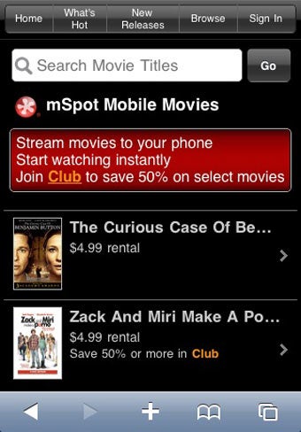 Illustration for article titled mSpot Streams Movies to iPhones, Blackberries and Palm Pres