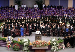 Bishop Eddie Long presides over the funeral of Coretta Scott King.