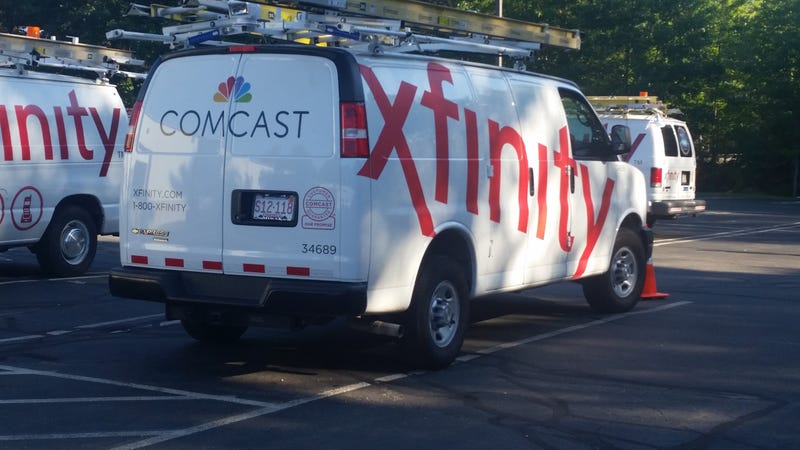 Comcast trucks parked outside a Westford, Massachusetts operations center in 2015.