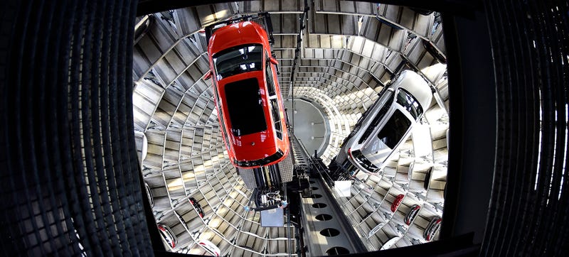 Illustration for article titled VW's 200-Foot Tower Of Cars Must Be Seen To Be Believed